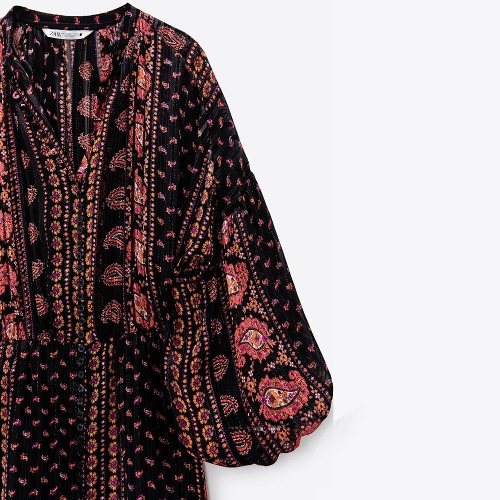 NWT Zara black paisley print boho mini dress, S - Picture 7 of 10